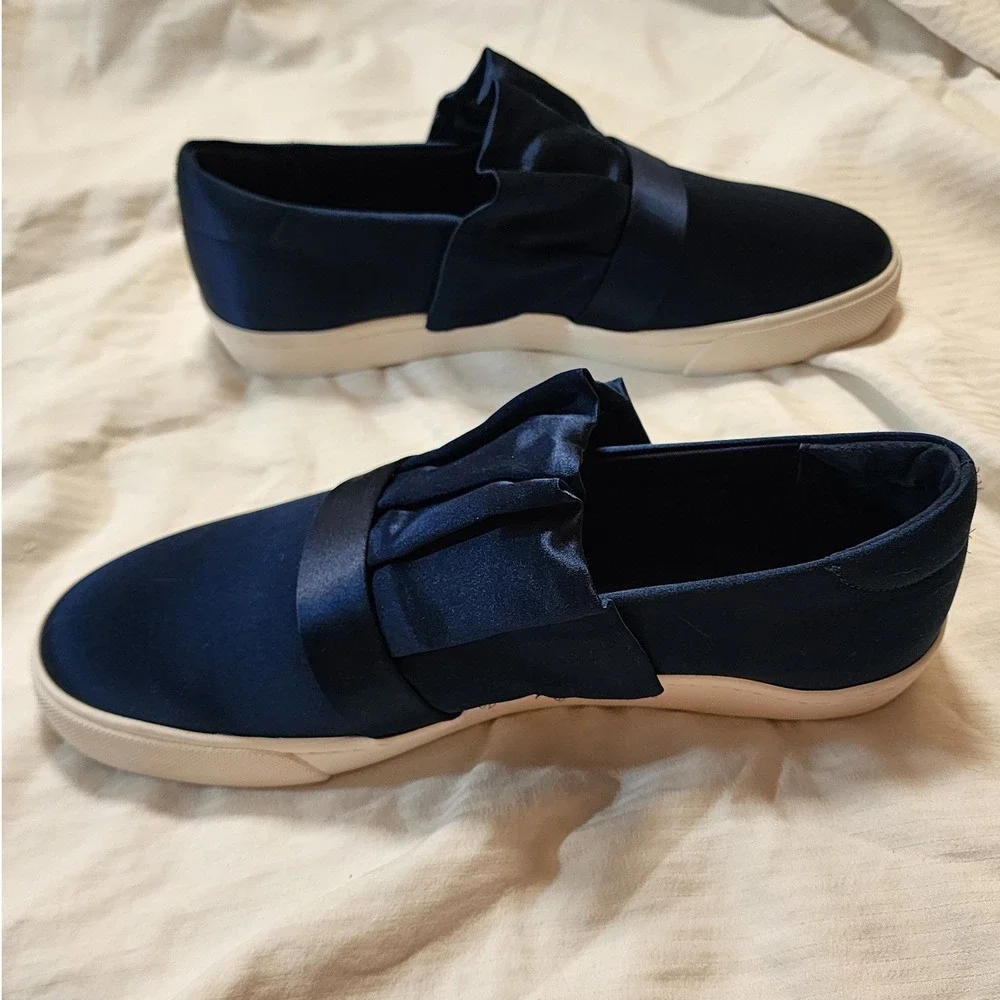 Louise et Cie Buca Navy Blue Satin Ruffle Slip On Sneakers Women's Size 10M